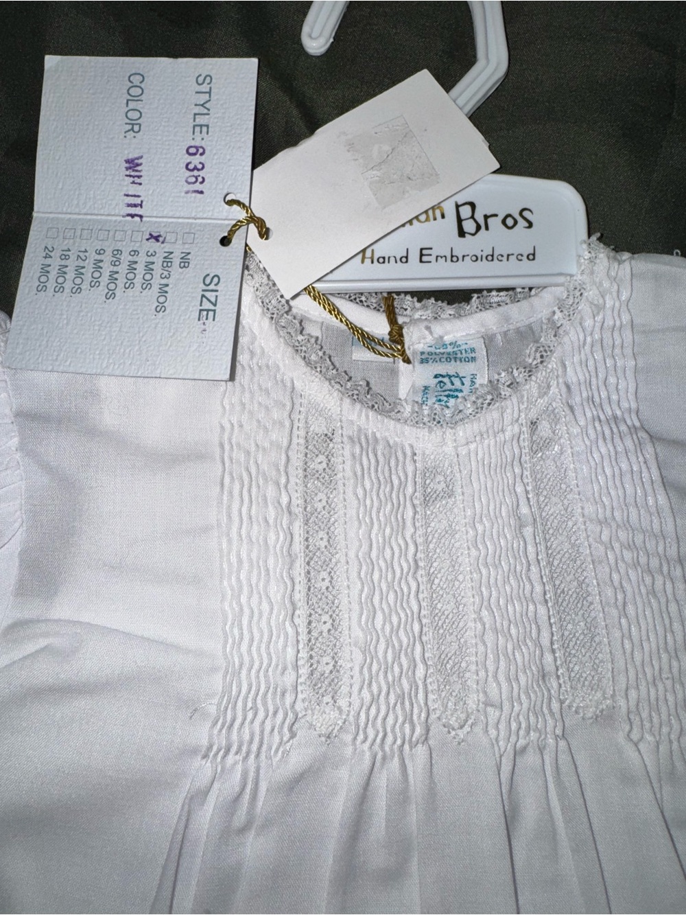 Feltman Brothers Girls size 3 months Hand-Embroidered White Baby Dress NWT - Picture 4 of 8